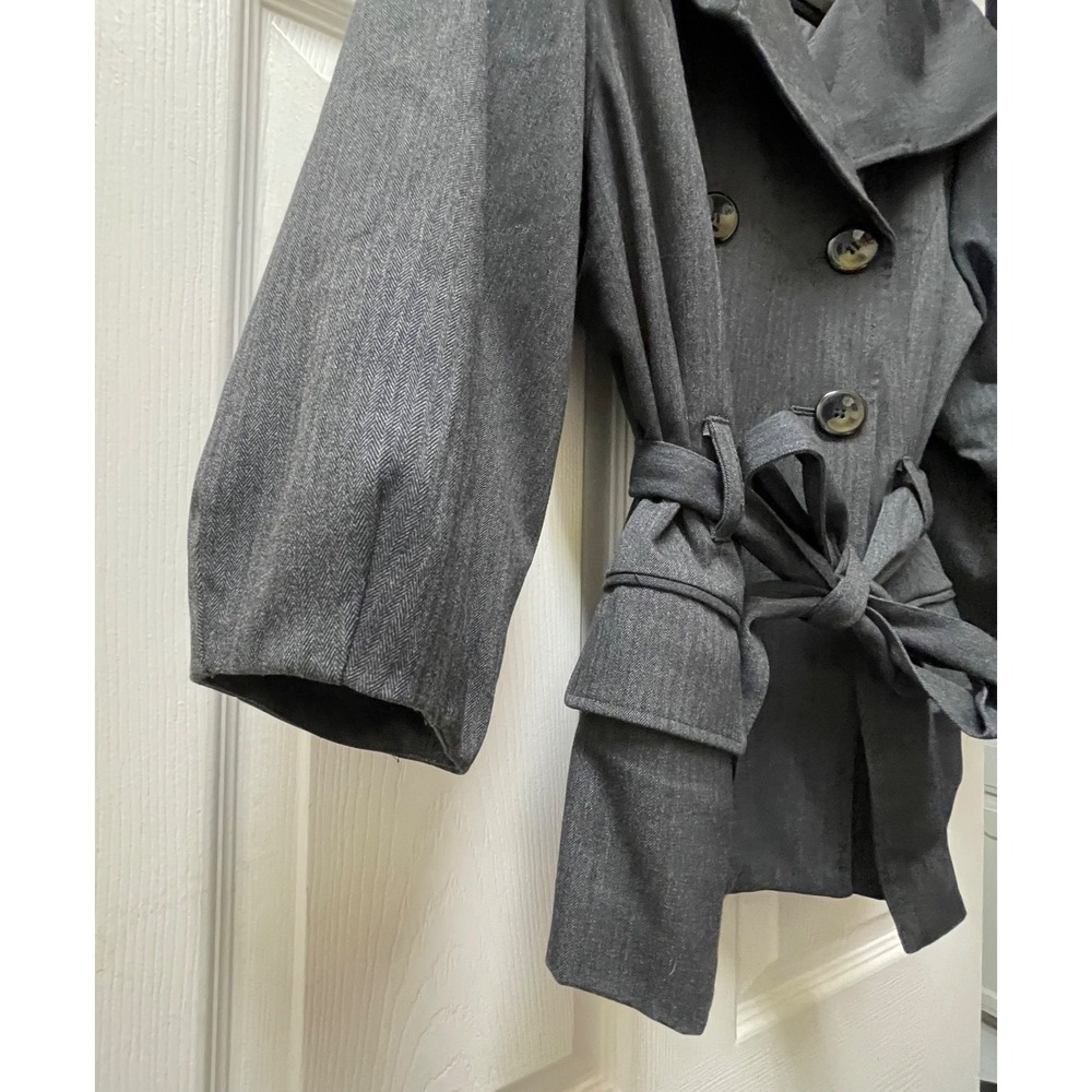 Kenneth Cole New York Womens Sz 10 Gray Shawl Neck Belted Double Breasted Jacket - Picture 6 of 16